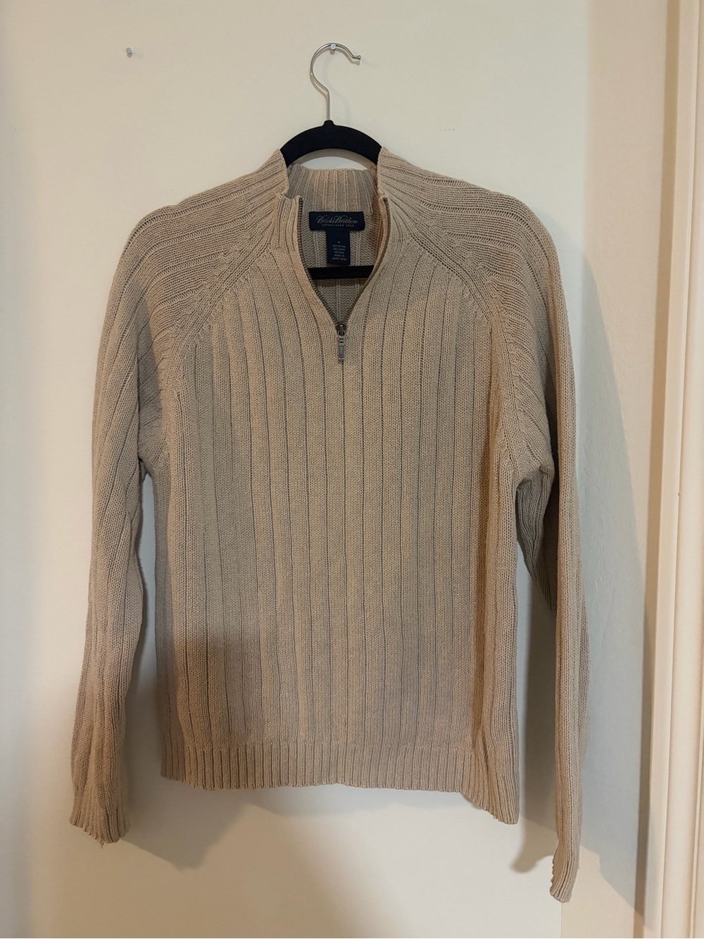 Brooks Brothers Beige Ribbed Half-Zip Sweater